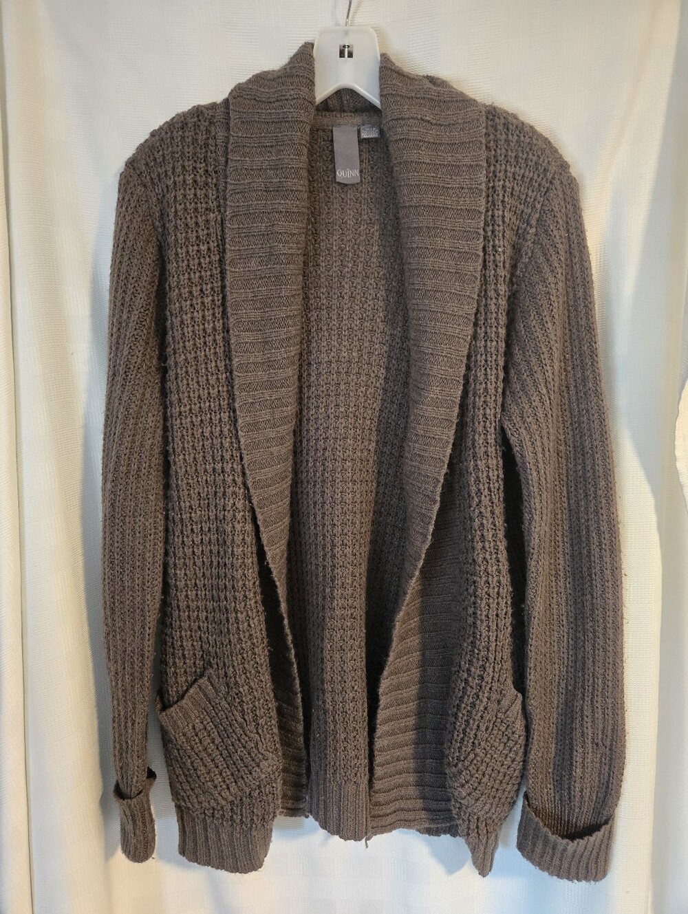 Quinn Taupe/Brown Shawl Collar Open Knit Cardigan